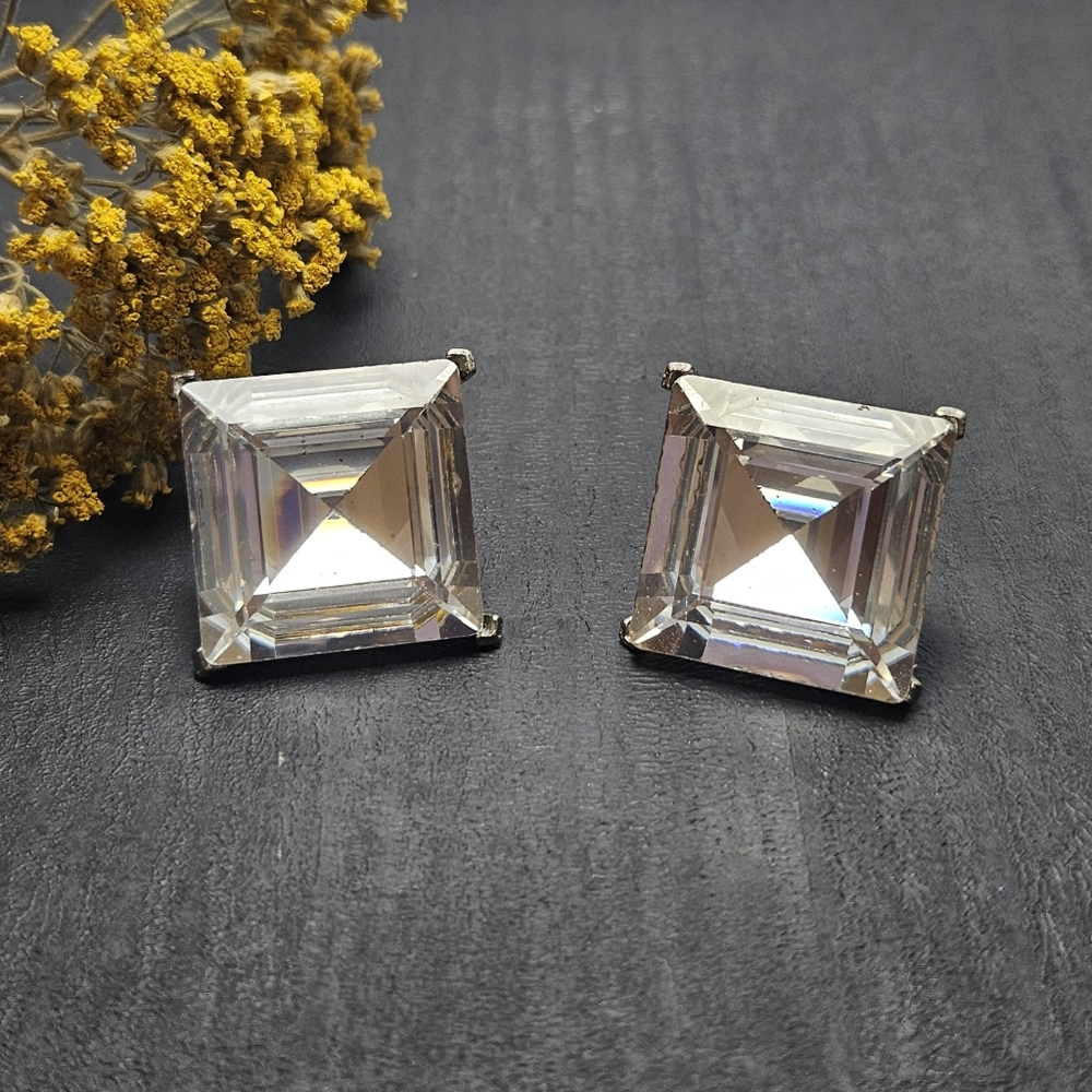 Kenneth Jay Lane Square Vintage Crystal Clip-on Earings